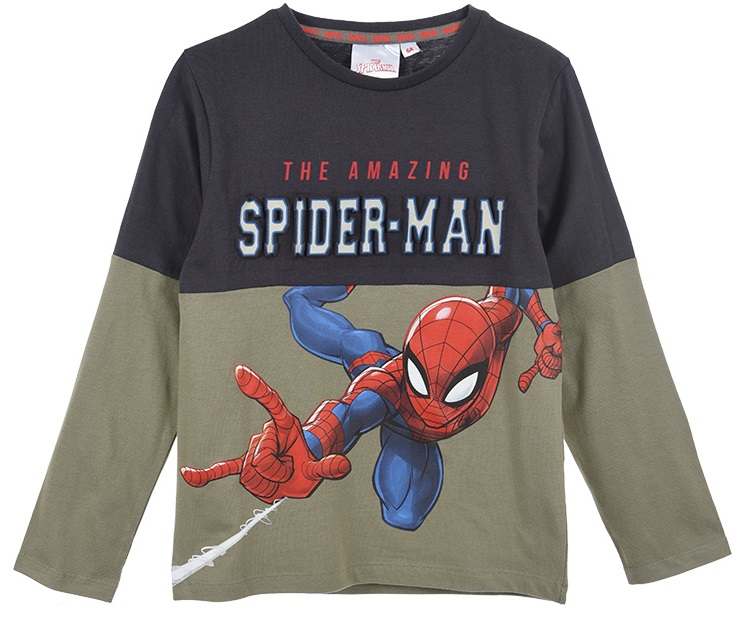 Zeleno-sivé chlapčenské tričko s dlhým rukávom Spider - Man Veľkosť: 128