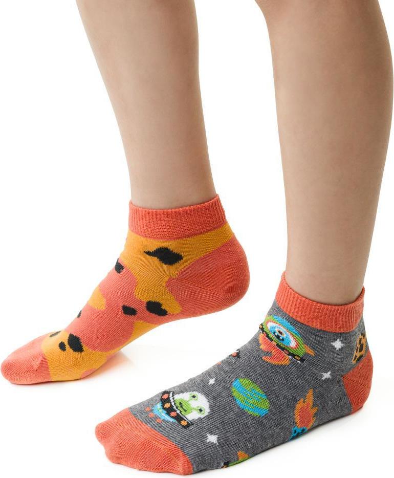 Sivo-oranžové chlapčenské vzorované ponožky Art.004 RA225, GRAY MELANGE Veľkosť: 26/28