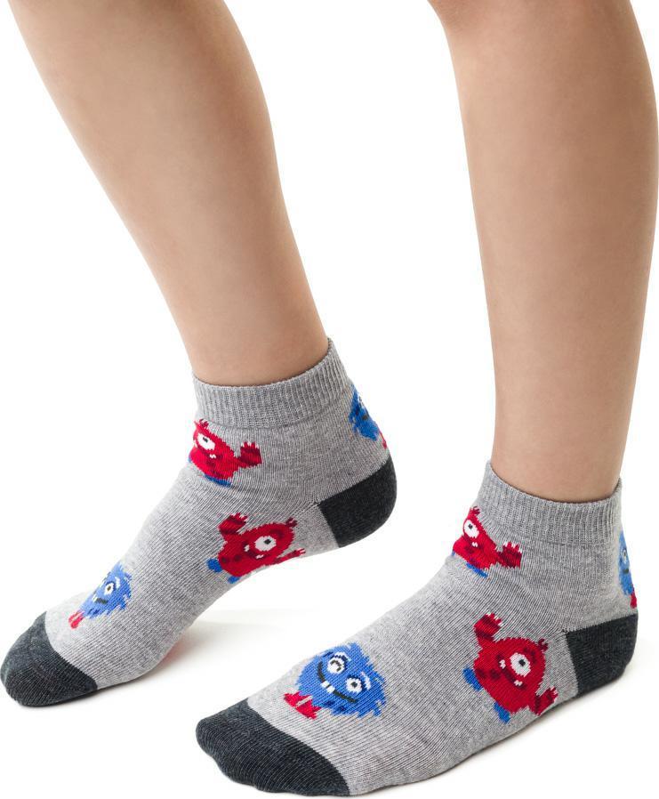 Svetlosivé chlapčenské ponožky s príšerkami Art.004 RA221, LIGHT GRAY MELANGE Veľkosť: 29/31