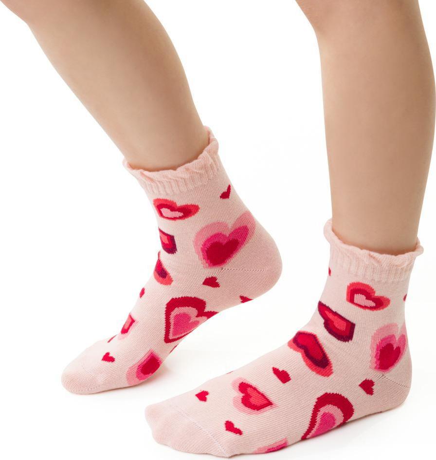 Svetloružové dievčenské srdiečkové ponožky Art.014 DM475, LIGHT PINK Veľkosť: 26/28