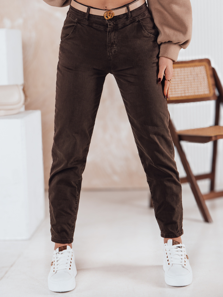 Tmavohnedé dámske štýlové džínsy mom STREETSTYLE UY2393 Veľkosť: S