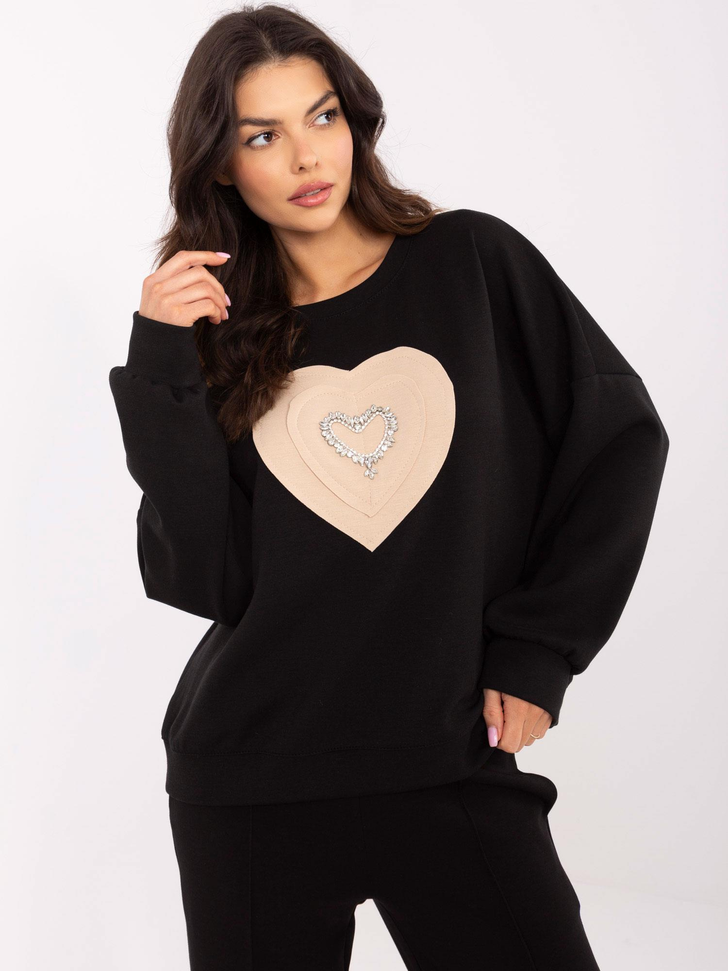 Čierna dámska mikina s aplikáciou v tvare srdca MI-BL-271594.85-black Veľkosť: ONE SIZE