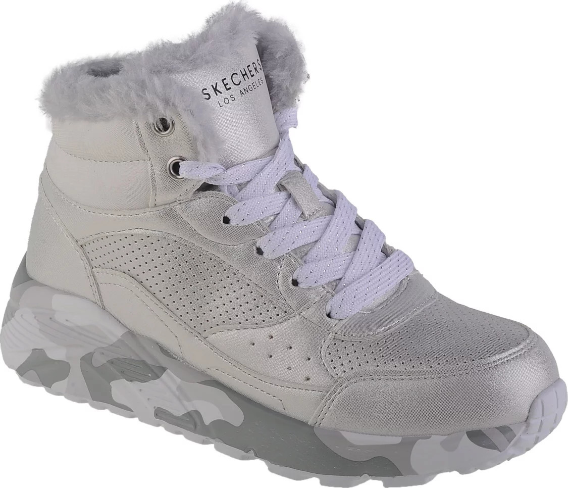 Strieborné dievčenské členkové zimné topánky Skechers Uno Lite - Camo Dazzle 310485L-SLGY Veľkosť: 33