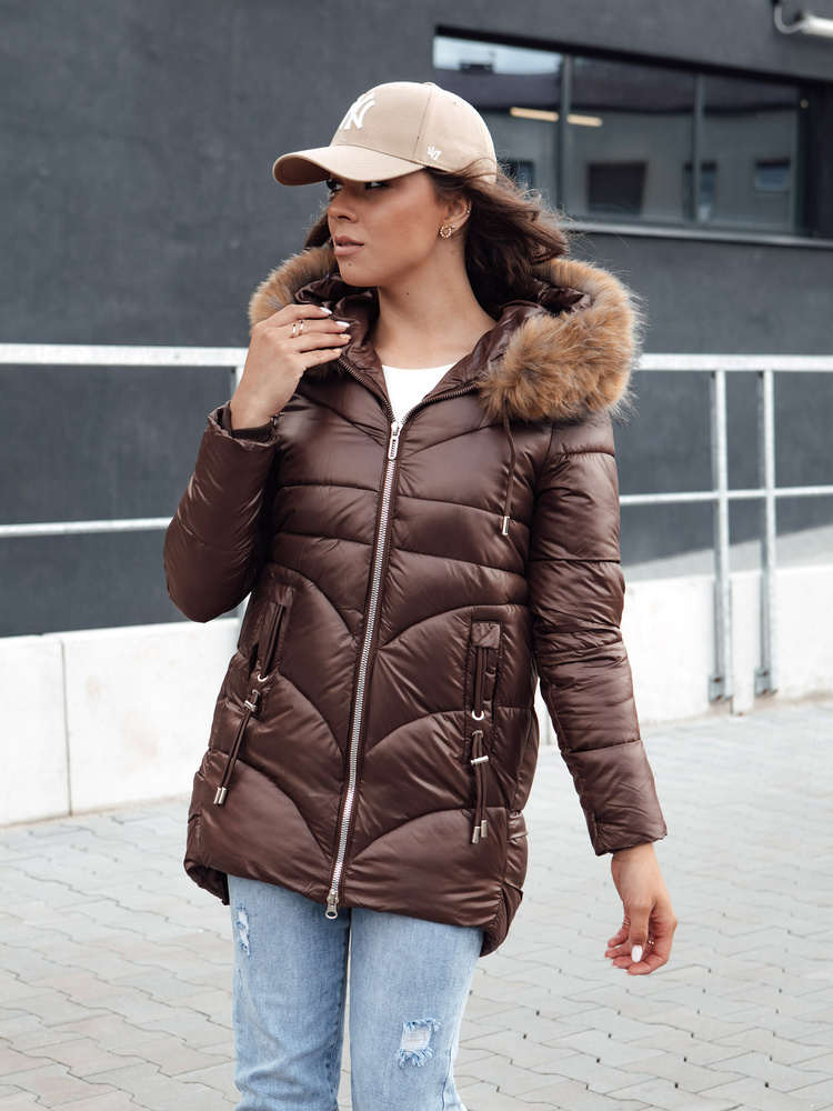 Dámska hnedá zimná prešívaná bunda s kapucňou WINTERCHIC TY4458 Veľkosť: S