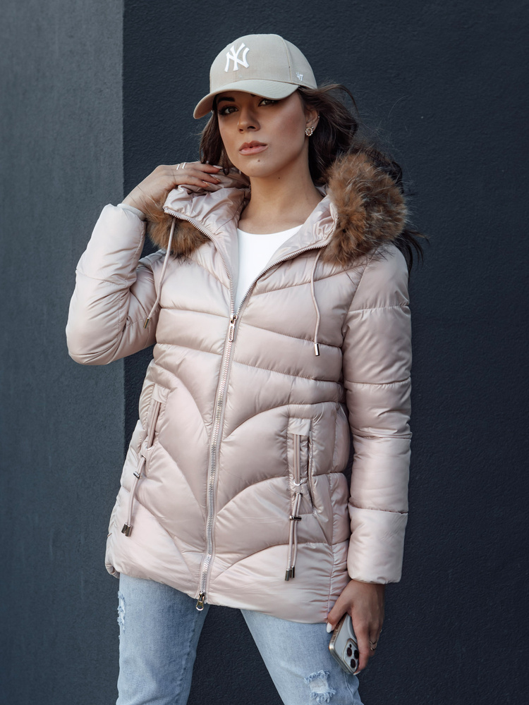 Dámska svetloružová zimná prešívaná bunda s kapucňou WINTERCHIC TY4441 Veľkosť: S