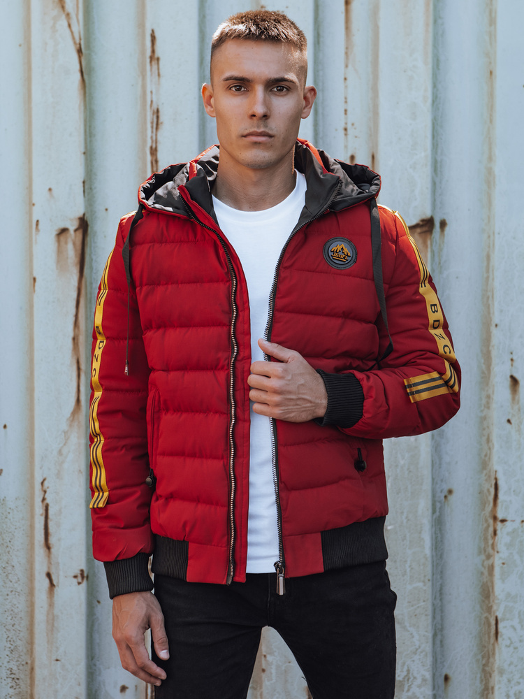 Červená pánska zimná prešívaná bunda s kapucňou TX4866 Veľkosť: M