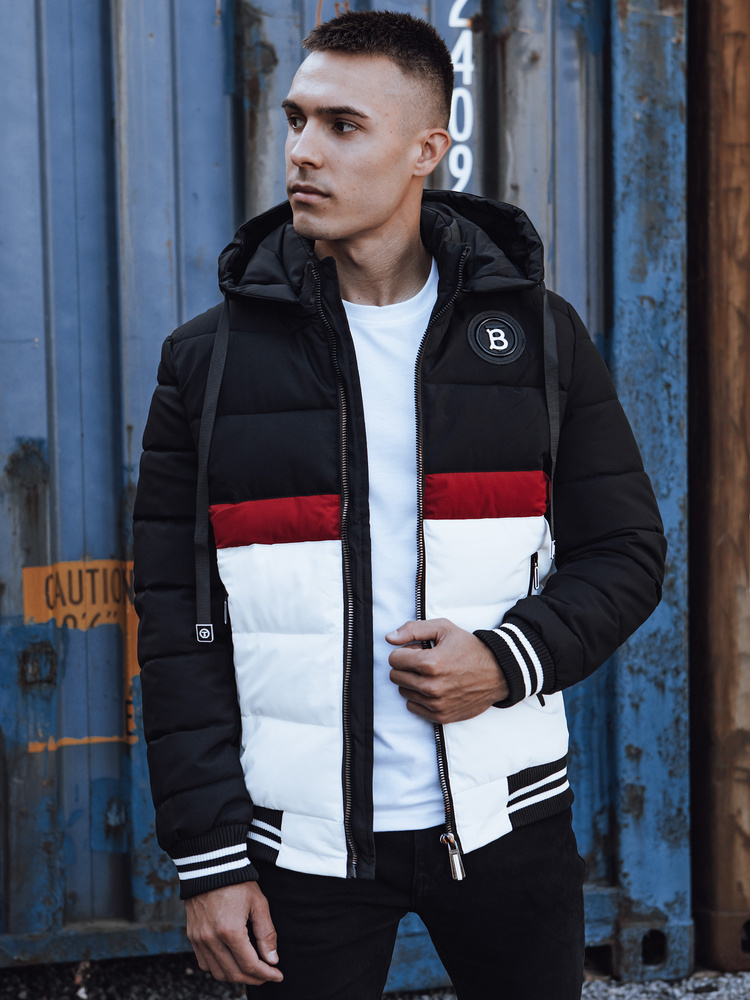 Pánska bielo-čierna zimná prešívaná bunda s kapucňou TX4869 Veľkosť: 3XL