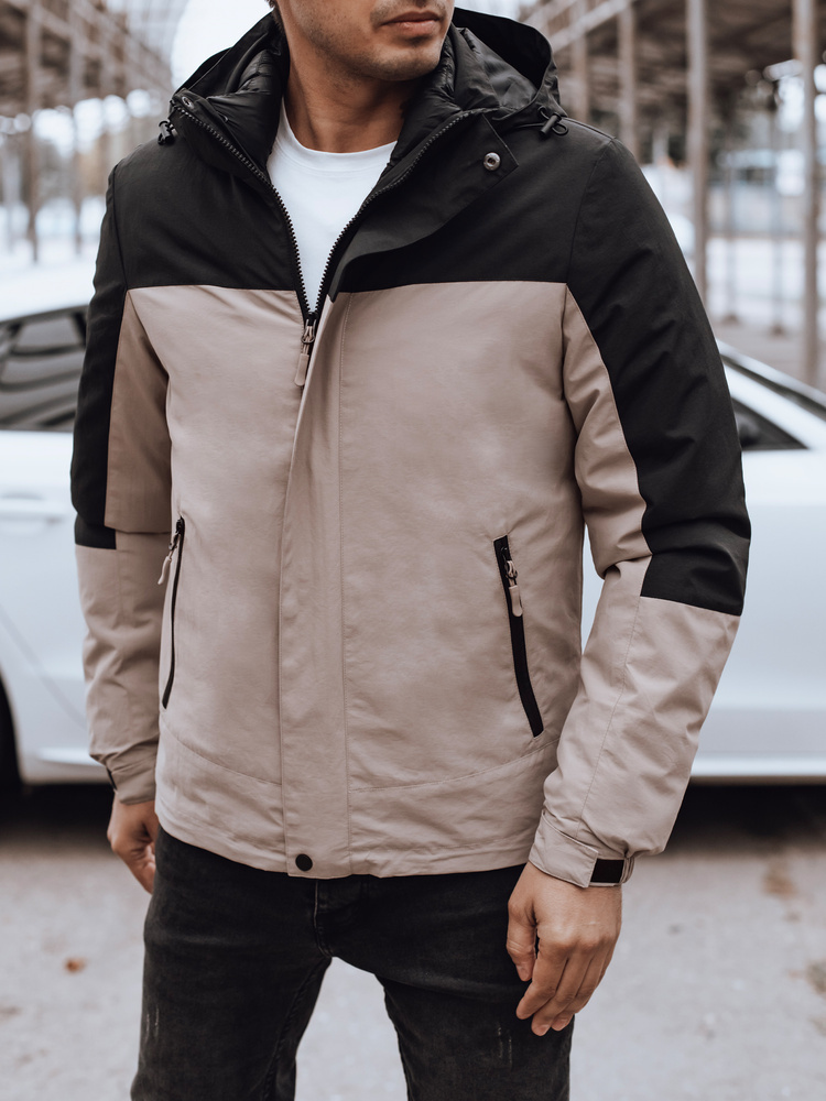 Béžovo-čierna pánska zimná bunda s kapucňou TX4897 Veľkosť: 3XL