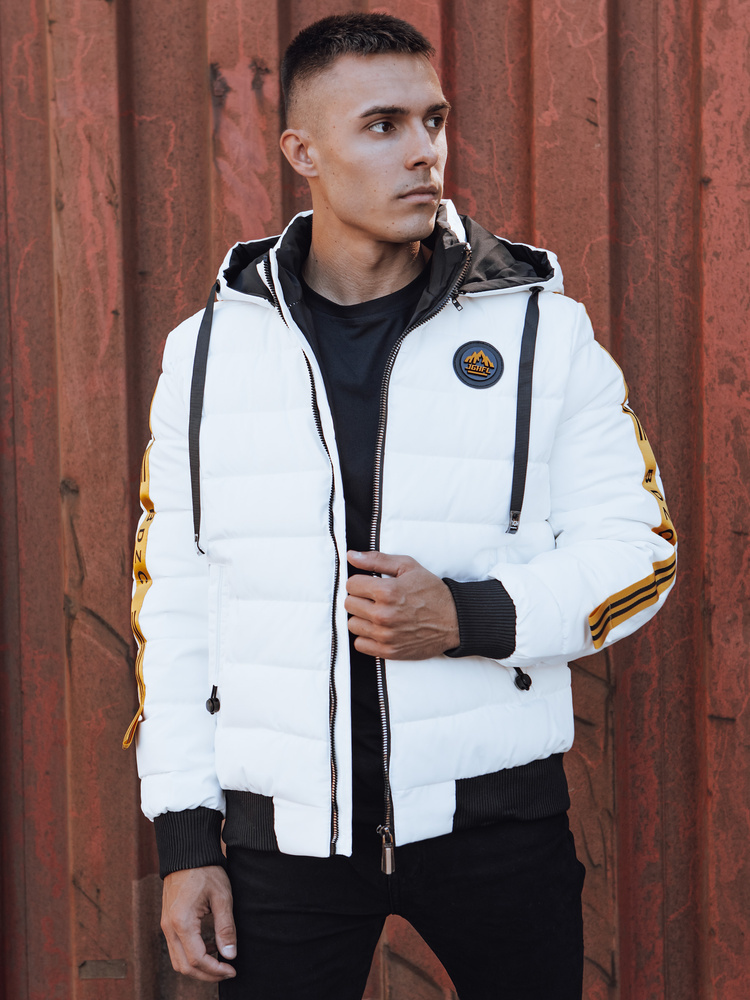 Biela pánska zimná prešívaná bunda s kapucňou TX4865 Veľkosť: 2XL