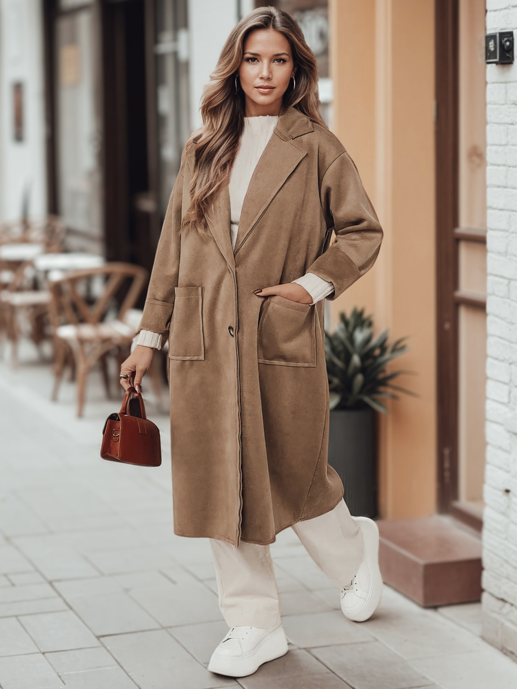 Dlhý hnedý oversize kabát NY0694 Veľkosť: ONE SIZE