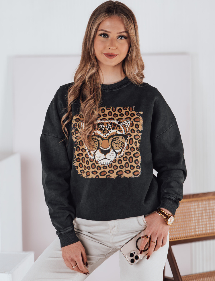 Grafitová dámska mikina so zvieracím motívom CHEETAHART BY1352 Veľkosť: ONE SIZE
