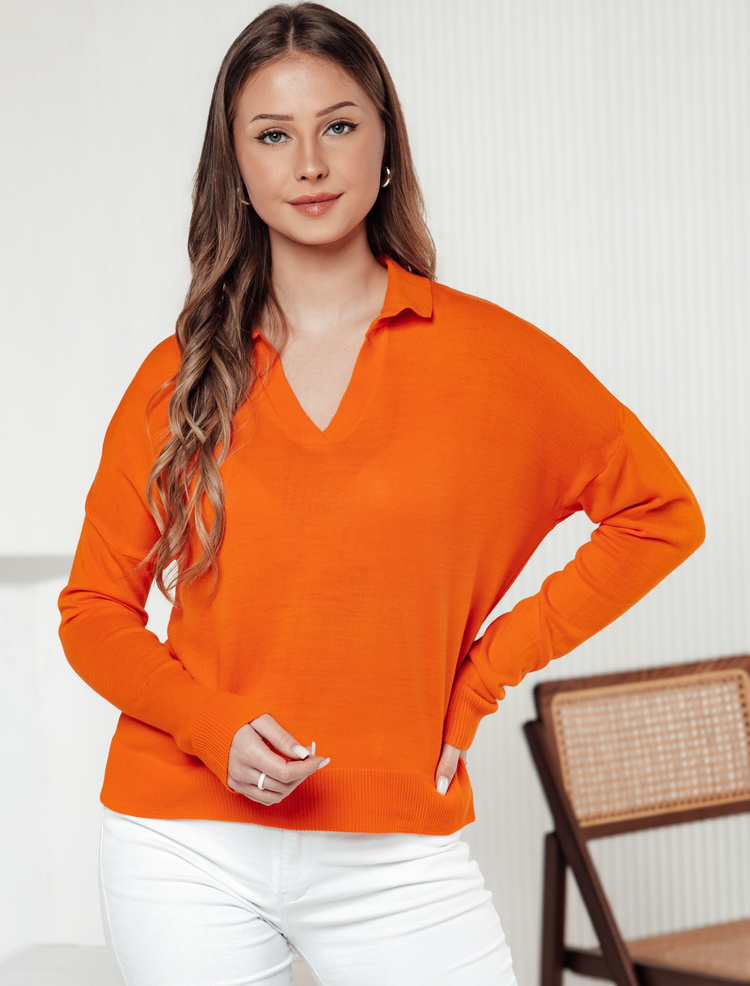 Oranžový dámsky svetrík s golierom VISTILLA MY2414 Veľkosť: ONE SIZE