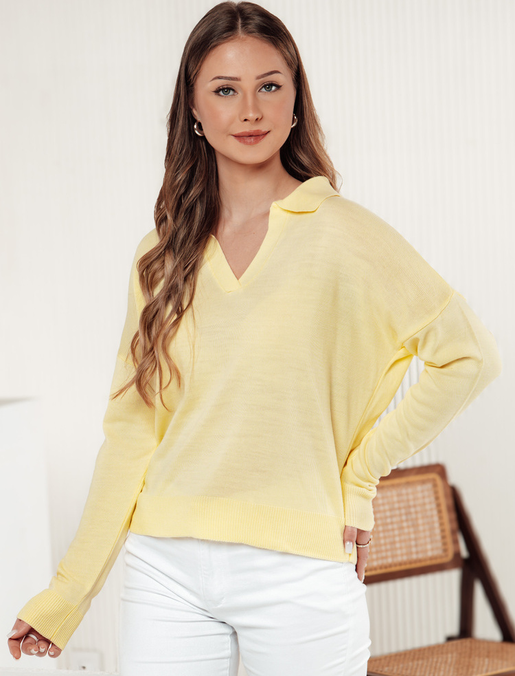 Svetložltý dámsky svetrík s golierom VISTILLA MY2415 Veľkosť: ONE SIZE