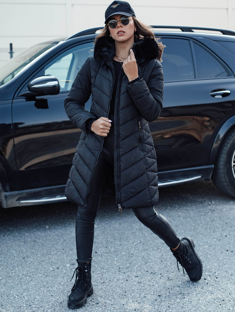 Čierna zimná prešívaná bunda s kapucňou MODLOVA TY4570 Veľkosť: S