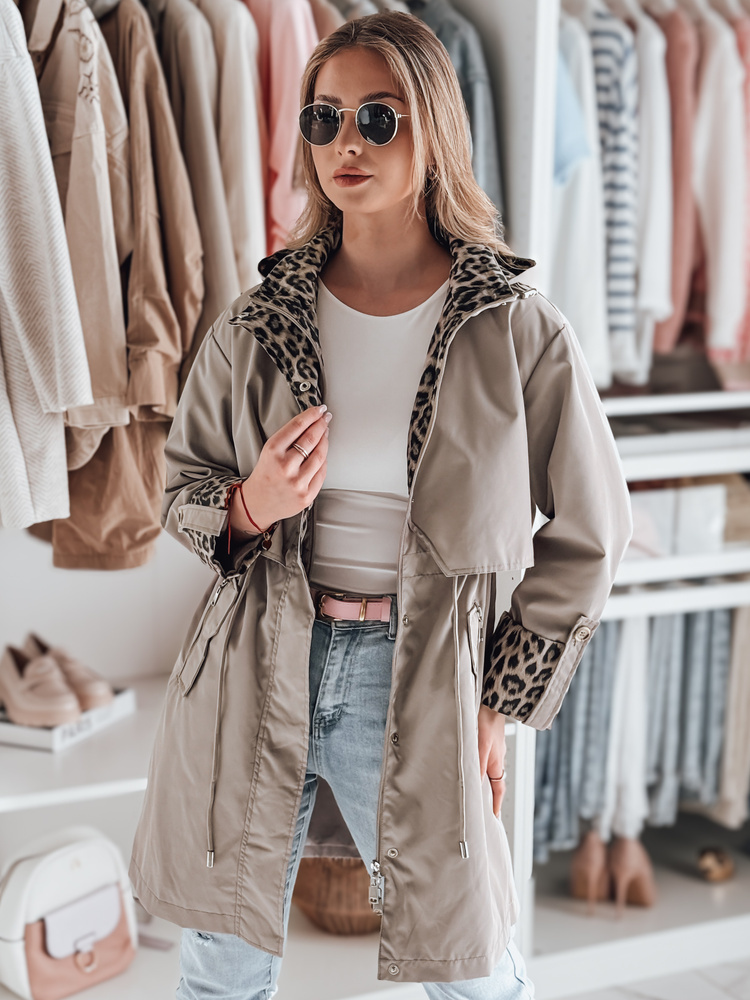 Béžová dámska prechodná parka s leoparďou podšívkou PANTER TY4801 Veľkosť: M