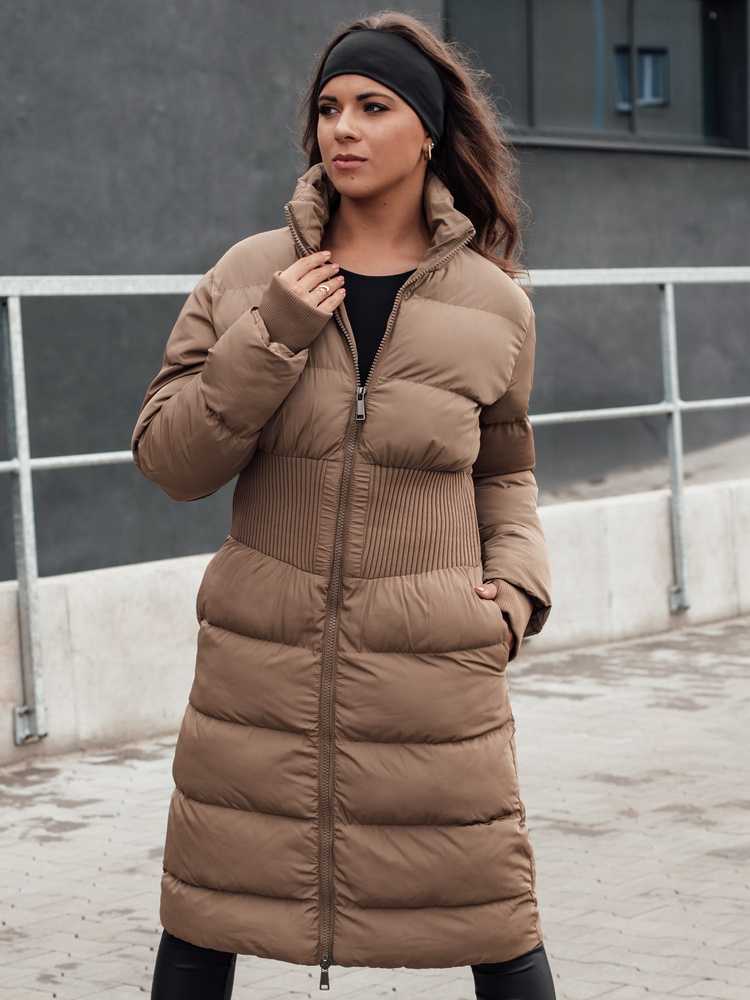 Dámska béžová dlhá prešívaná bunda FABWARM TY4621 Veľkosť: S