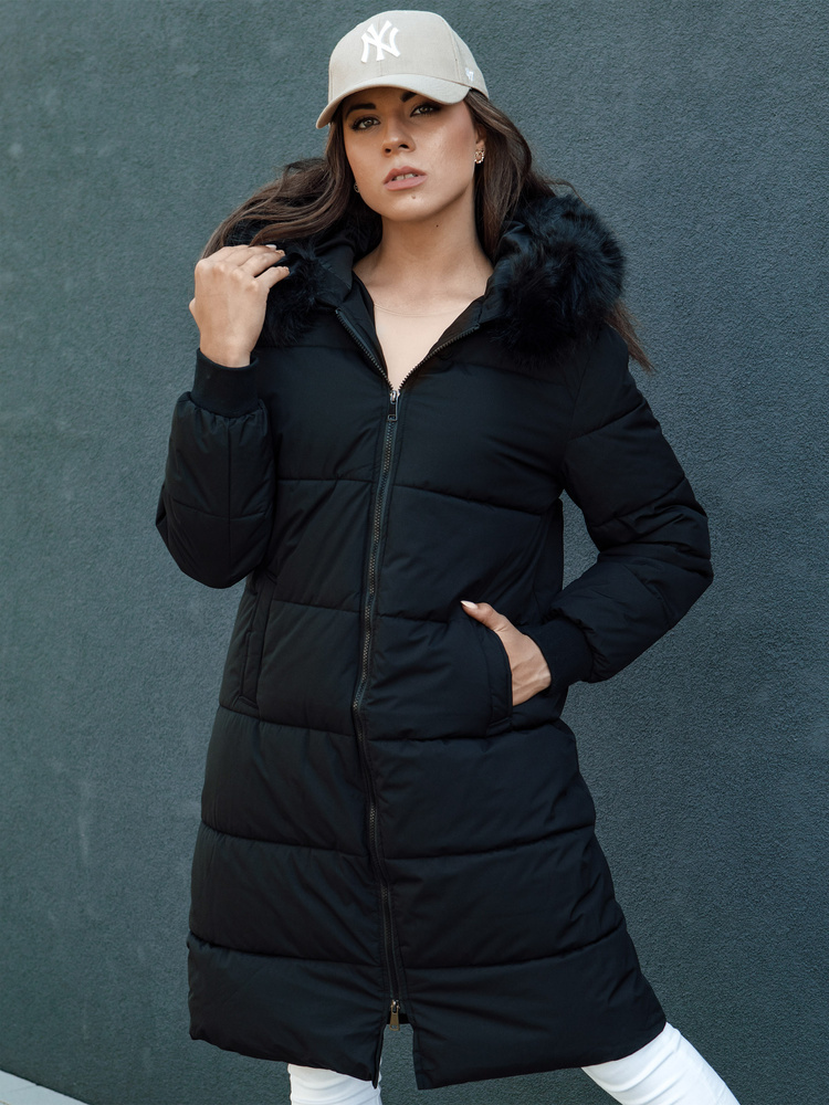 Čierna dámska zimná páperová bunda s kožúškom TREVERSE TY4498 Veľkosť: S