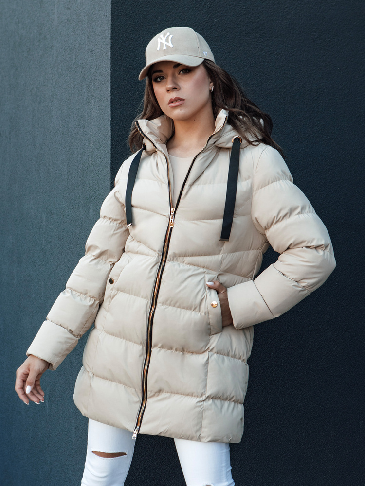 Béžová dámska páperová bunda s kapucňou GABRIELLE TY4365 Veľkosť: L