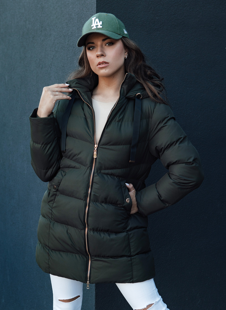 Tmavozelená dámska páperová bunda s kapucňou GABRIELLE TY4364 Veľkosť: S