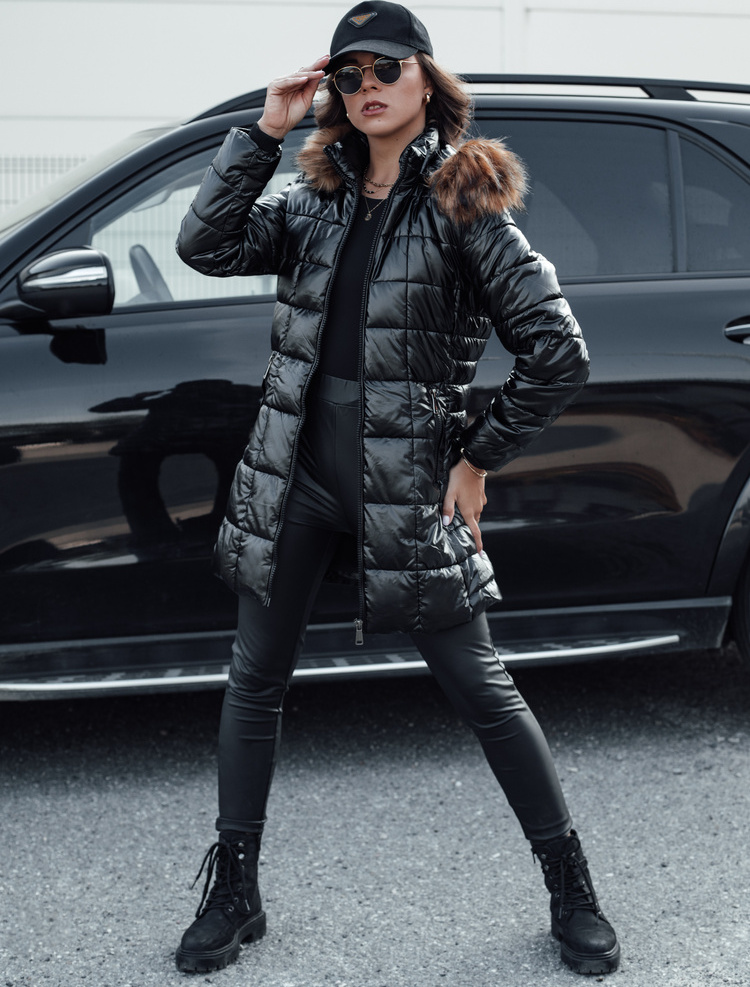 Čierna dámska zimná prešívaná bunda s kapucňou WINTERZIP TY4568 Veľkosť: S