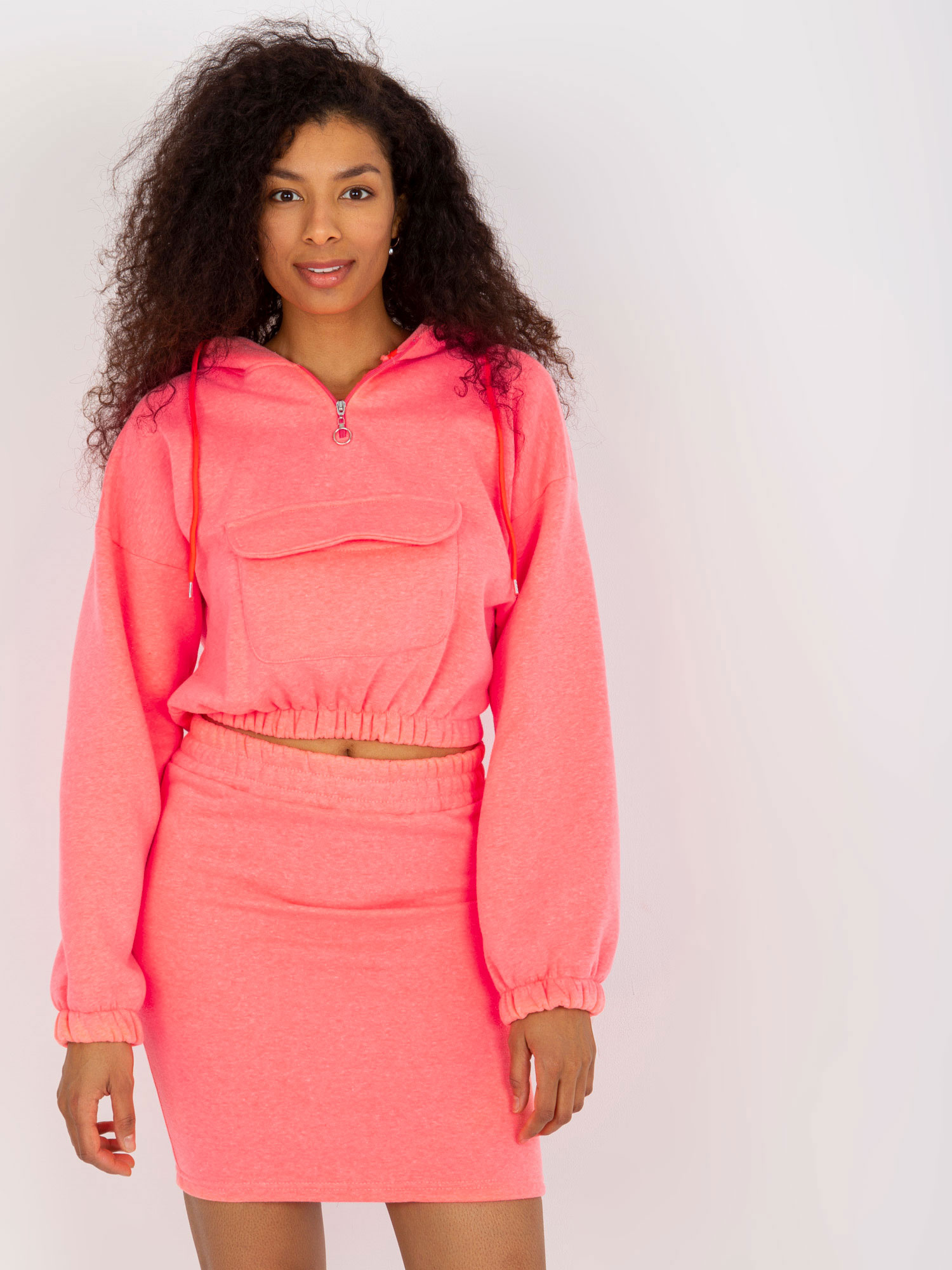 Neónovo ružový dámsky komplet mikiny a sukne EM-KMPL-705.25-fluo pink Veľkosť: ONE SIZE