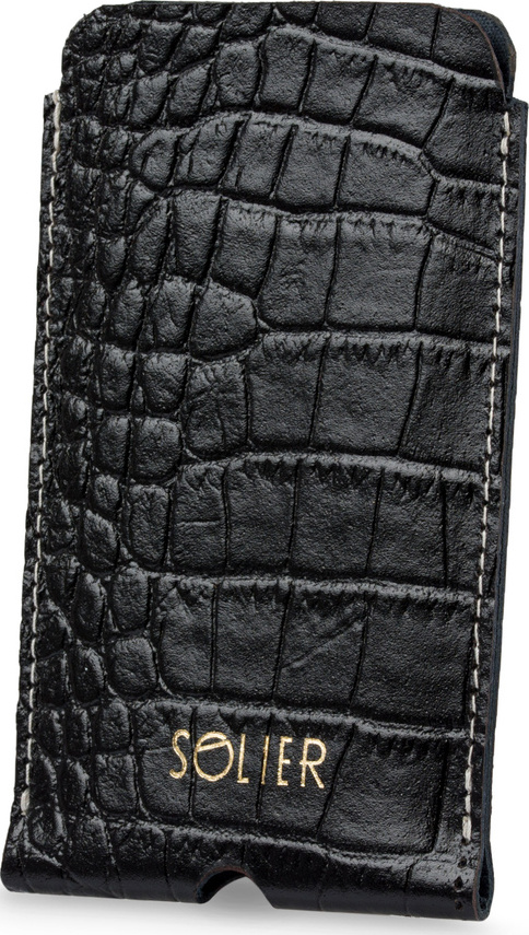 SOLIER Čierne kožené púzdro pre iphone 12, 13, 14 s imitáciou krokodílej kože (ETUI NA IPHONE 13/14 SA57 BLACK SNAKE) Veľkosť: ONE SIZE