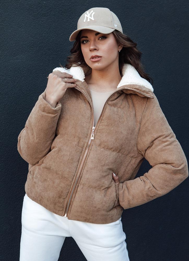 Svetlohnedá dámska menčestrová bunda TRENDYGLAM TY4359 Veľkosť: XL