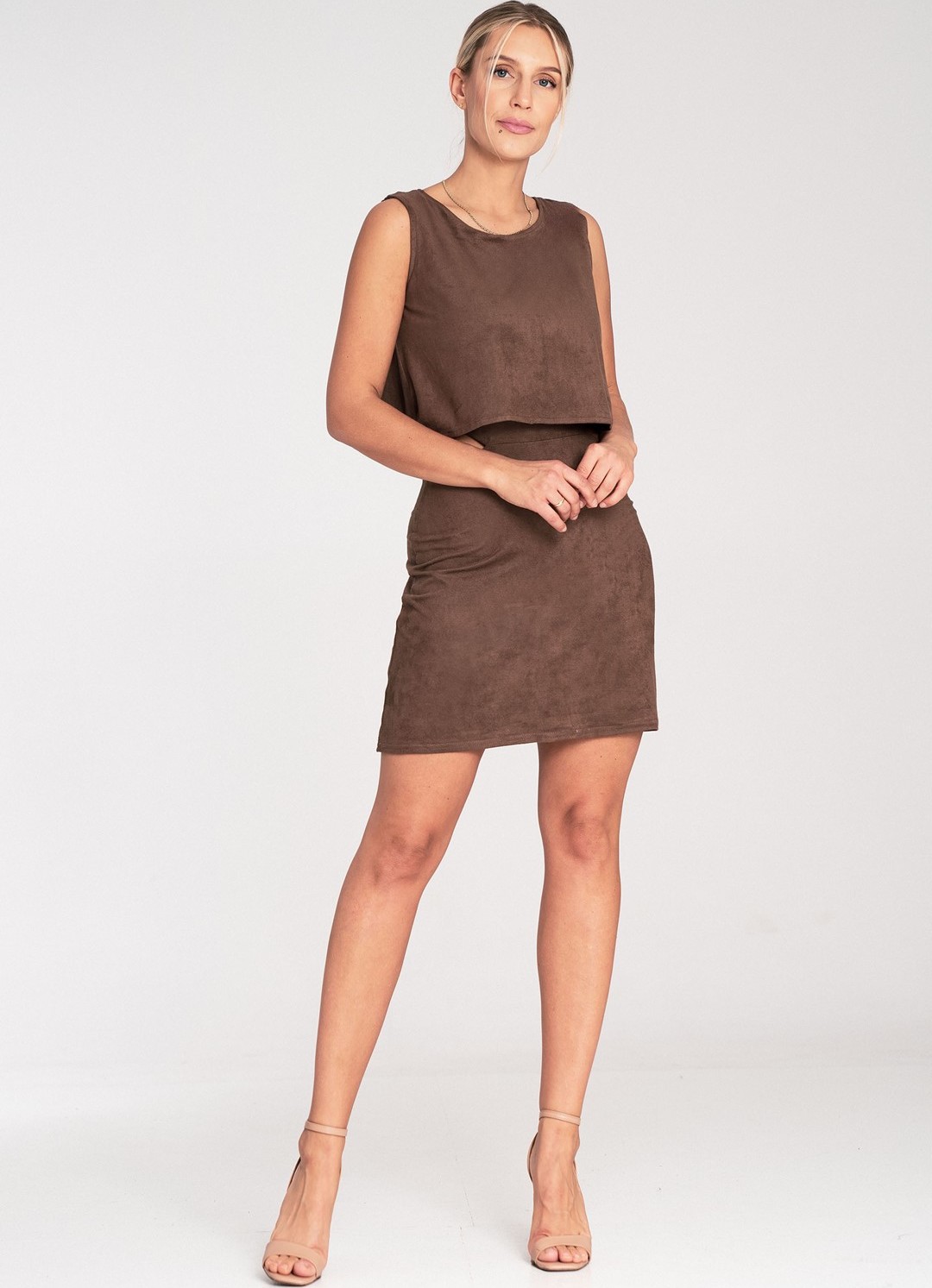 Hnedé dámske semišové šaty M1060 Brown Veľkosť: M