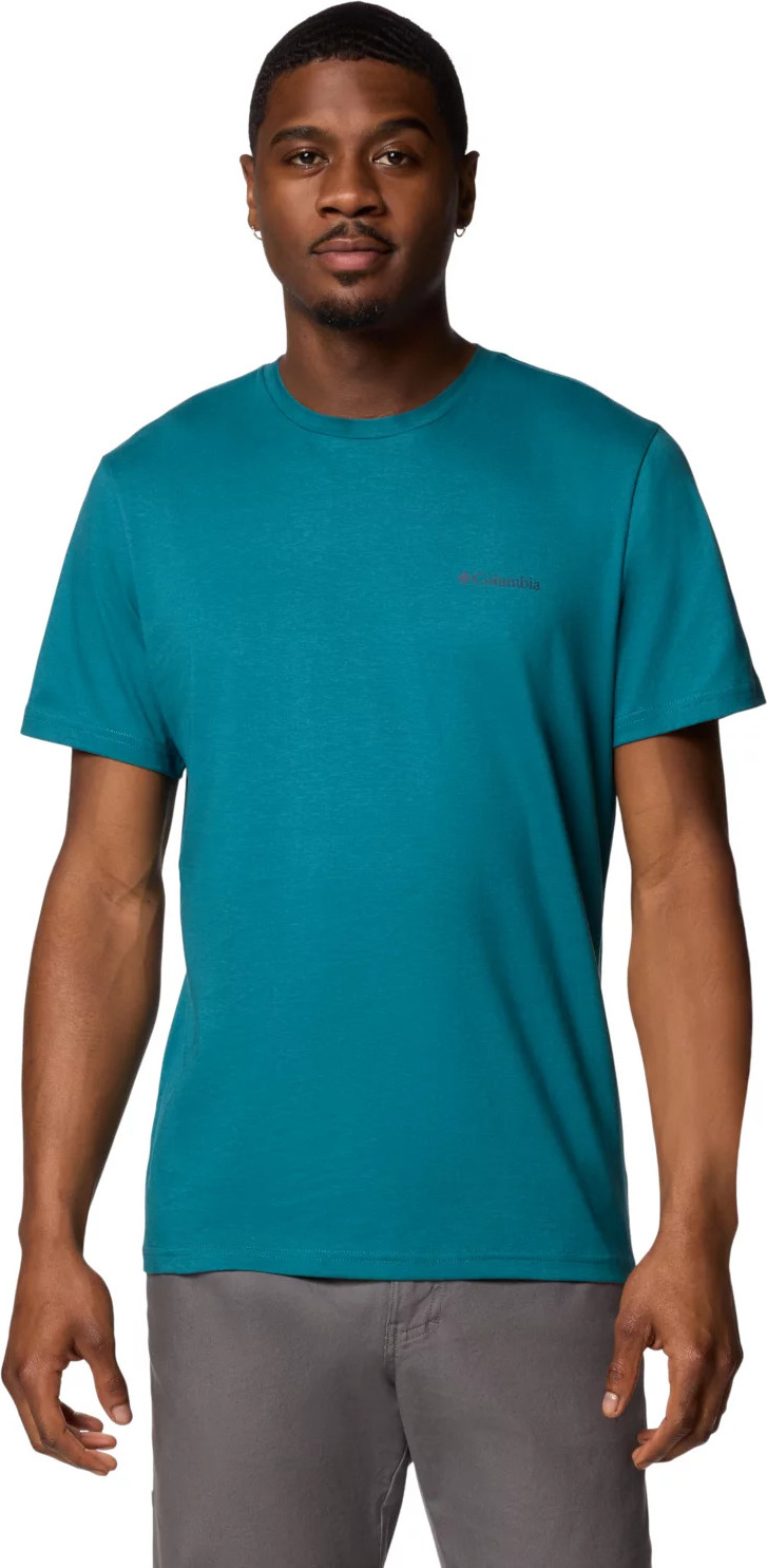 Tyrkysové pánske bavlnené tričko Columbia Rapid Ridge Back Graphic Tee II 1934824364 Veľkosť: L
