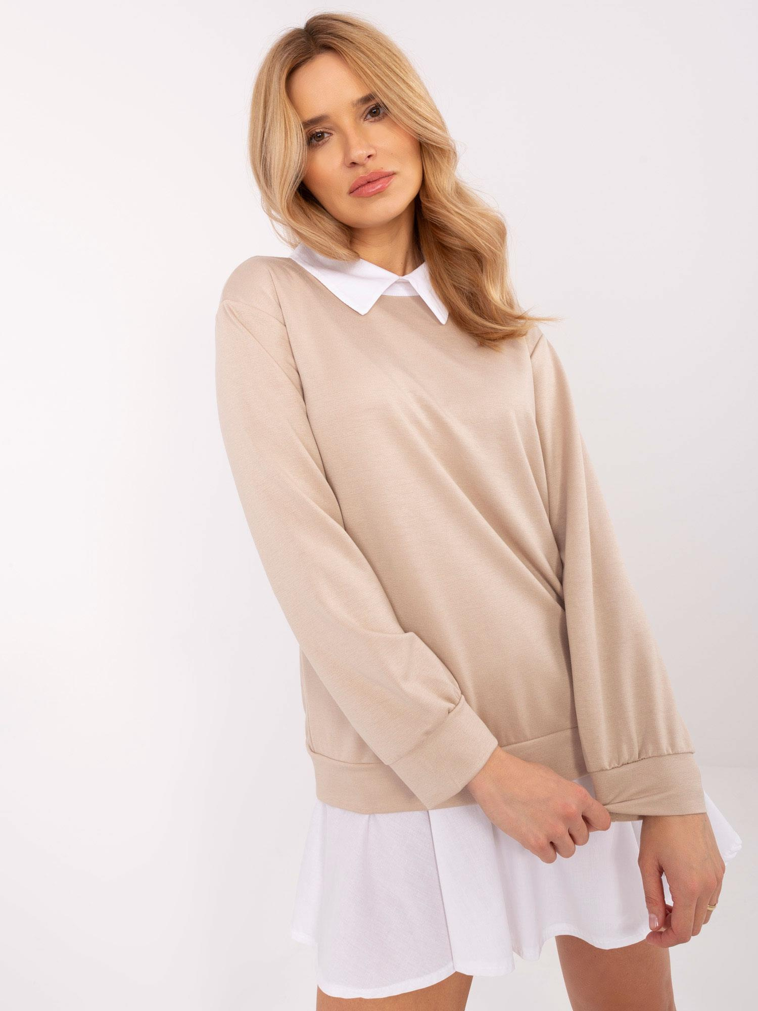 Béžová blúzka s košeľovými prvkami MI-BZ-A5997.49-beige Veľkosť: ONE SIZE
