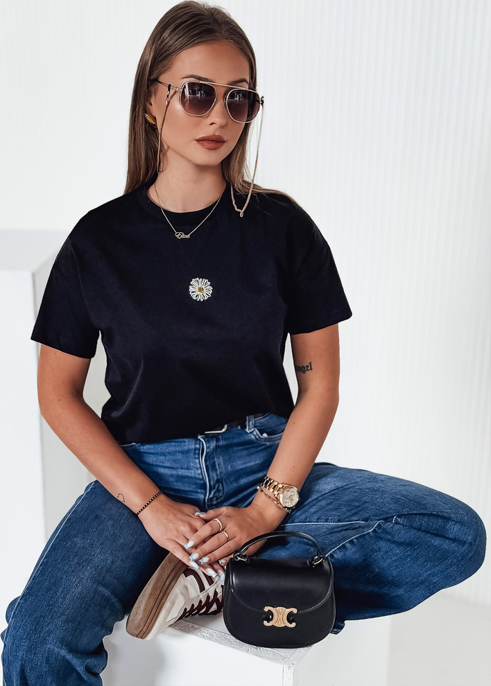 Čierne dámske tričko s kvetinovou potlačou FLORTA RY2558 Veľkosť: S