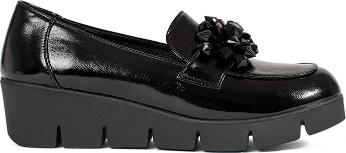 Zdobené čierne dámske mokasíny na kline GD-FL784B Veľkosť: 37