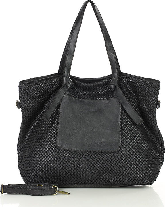 MARCO MAZZINI Originálna dámska čierna tkaná kožená shopper kabelka (v243a) Veľkosť: ONE SIZE