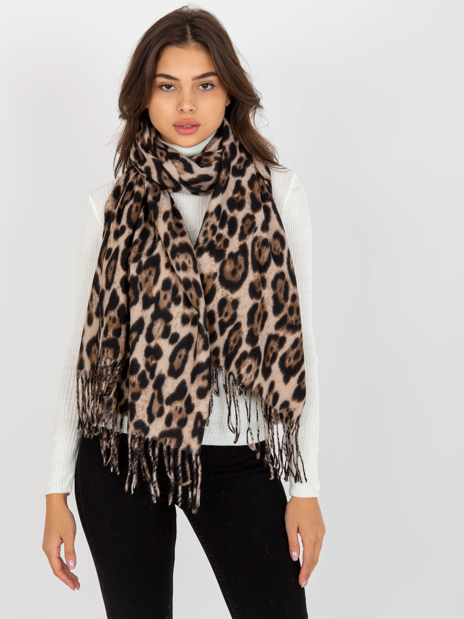 Hnedý leopardí šál AT-SZ-1-892.39P-black-beige Veľkosť: ONE SIZE