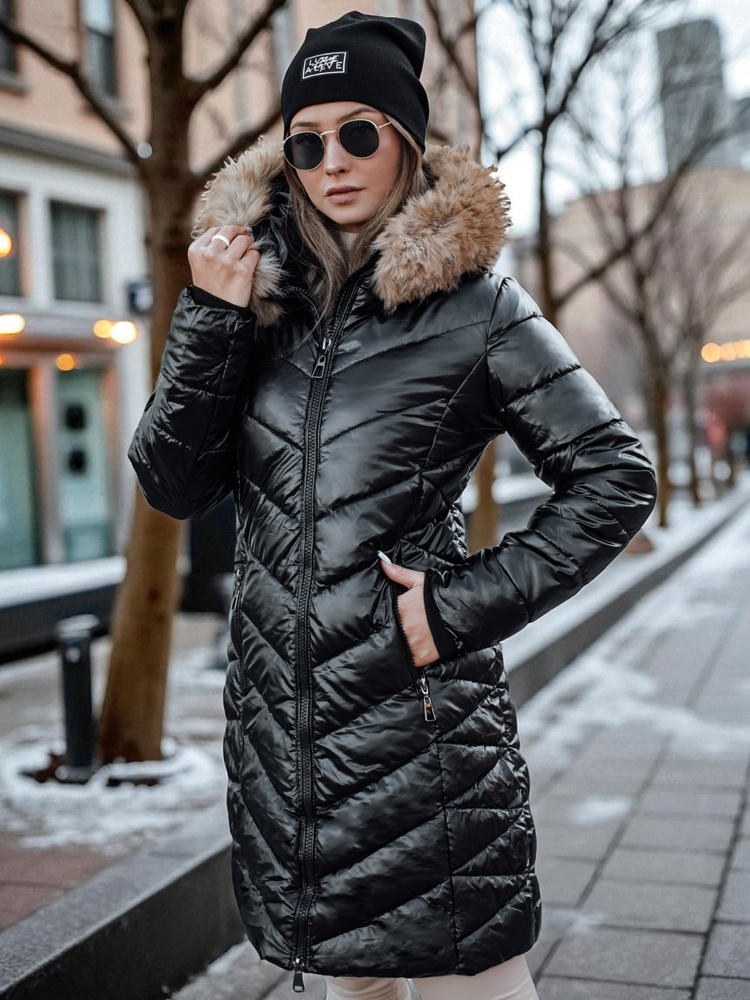 Čierna prešívaná zimná bunda s kapucňou BELLATRIX TY4581 Veľkosť: M