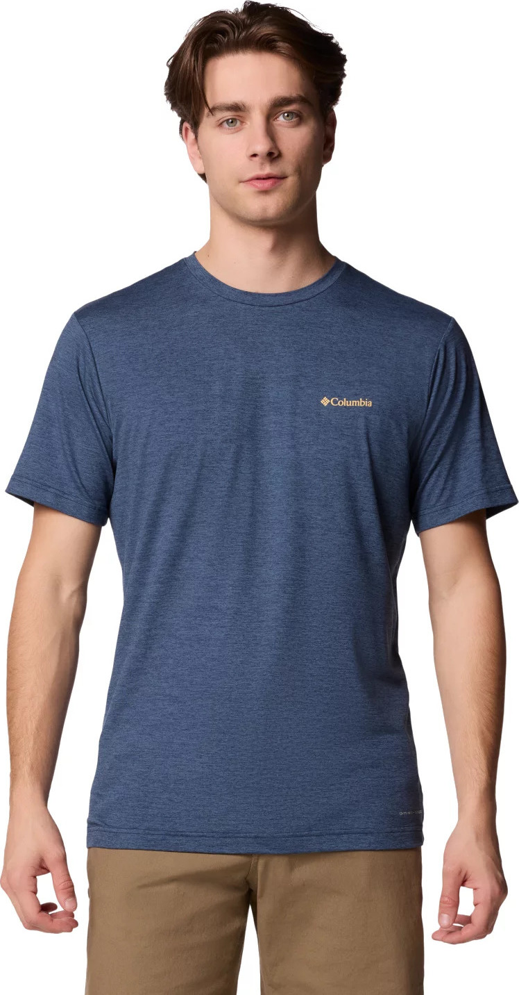 Tmavomodré pánske tričko s krátkym rukávom Columbia Kwick Hike Back Graphic SS Tee 2071754464 Veľkosť: L