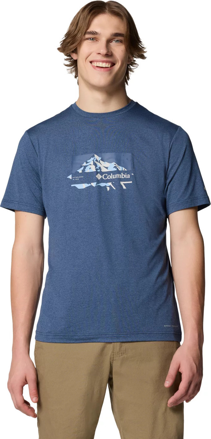 Tmavomodré pánske tričko Columbia Kwick Hike Graphic SS Tee 2071763465 Veľkosť: L
