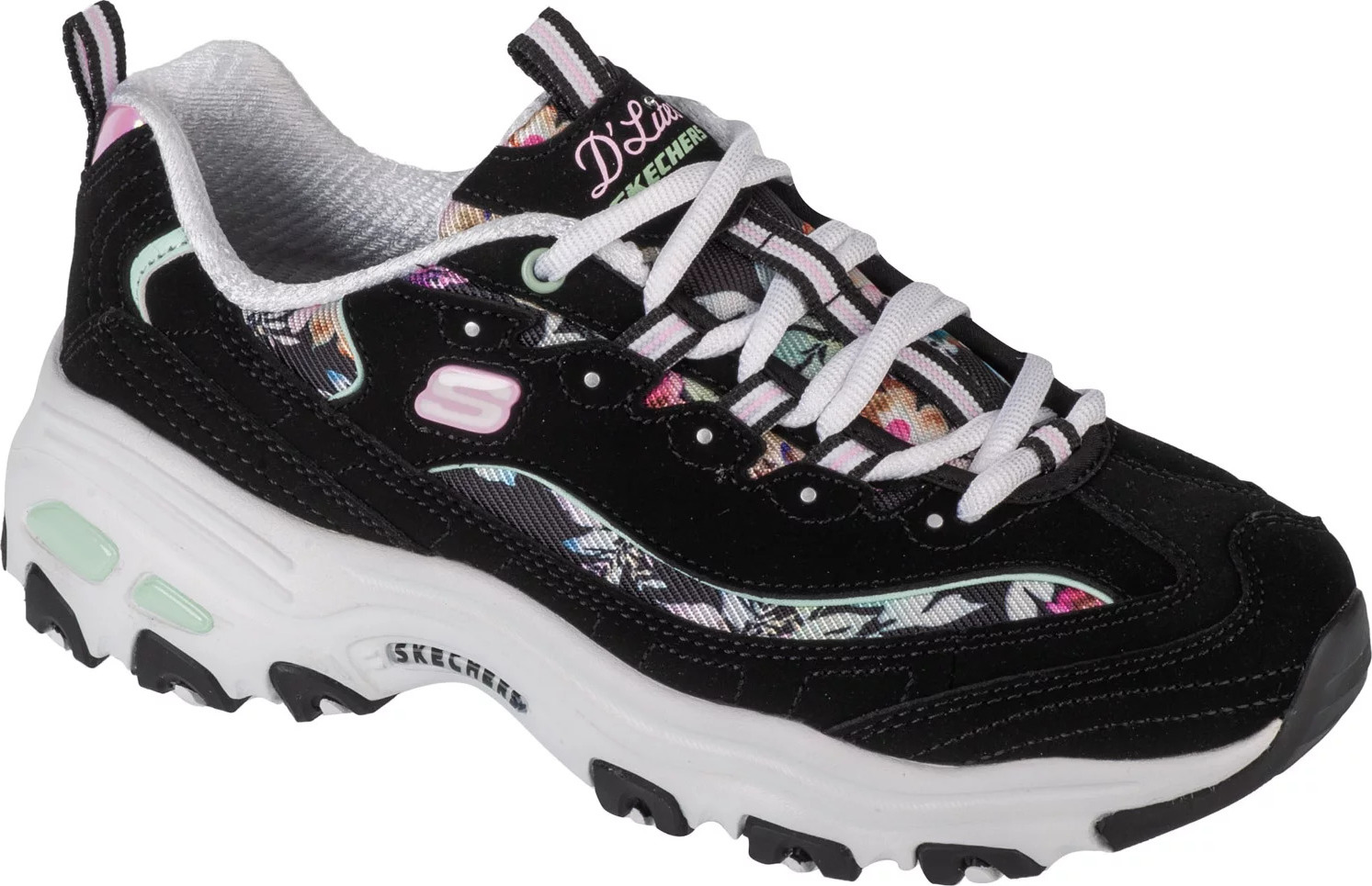 Čierne kožené tenisky na platforme Skechers D'Lites-Blooming Fields 149794-BKMT Veľkosť: 35,5