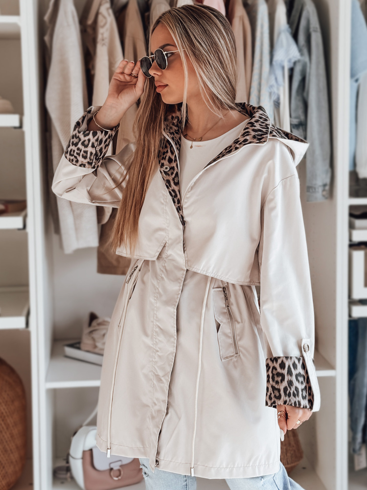 Smotanová dámska prechodná parka s leoparďou podšívkou PANTER TY4802 Veľkosť: 2XL