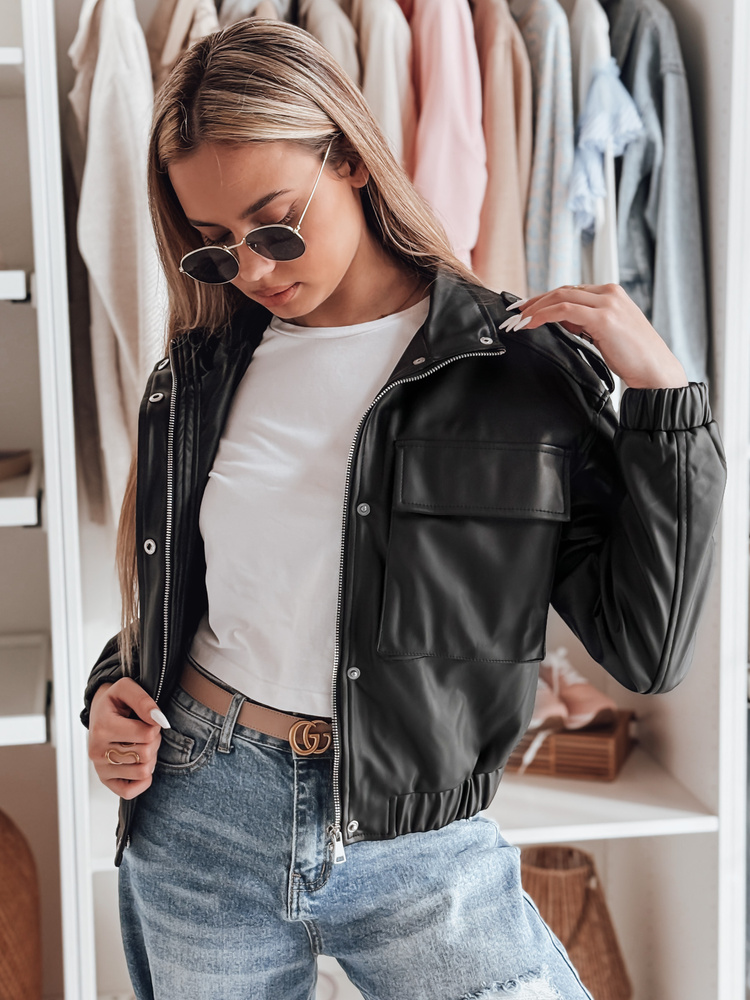 Dámska čierna krátka oversized motorkárska bunda TY4799 Veľkosť: XL