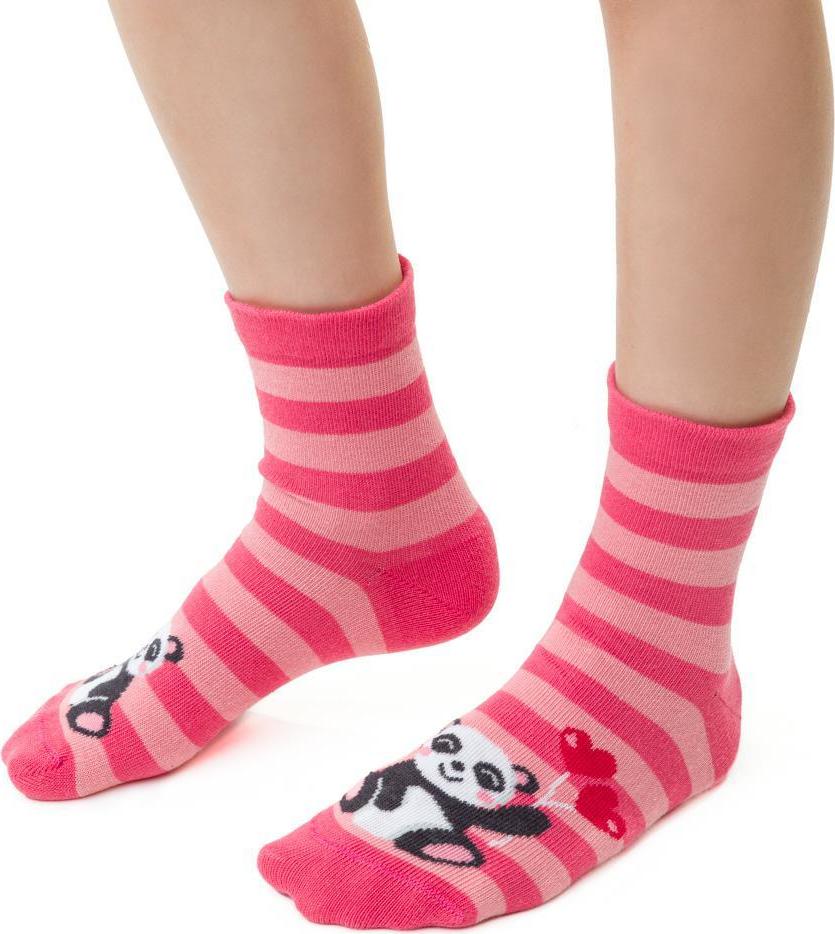 Ružové detské pruhované ponožky s pandou Art.014 DO473 32-34 RÓŻOWY Veľkosť: 32/34