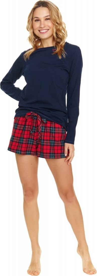 Modré dámske pyžamo s károvanými šortkami LOVE YOURSELF PM.7124.NAVY_BLUE granatowy Veľkosť: XL
