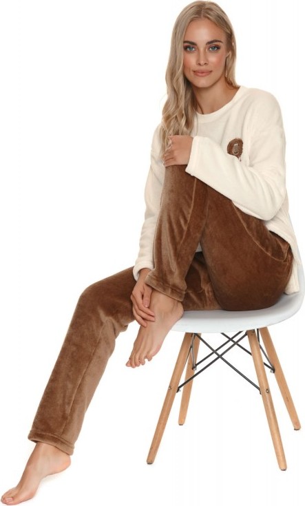 Béžovo-hnedé teplé plyšové pyžamo Veľkosť: S