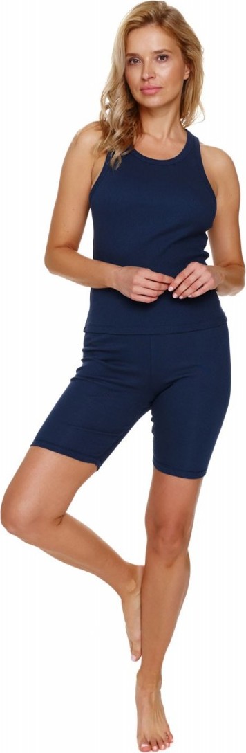 Tmavomodré dámske rebrované krátke pyžamo Doctor Nap Veľkosť: S