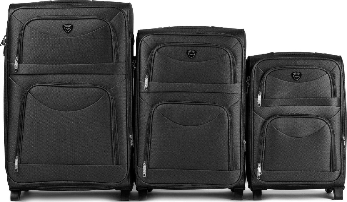Čierna sada 3 cestovných kufrov 6802(2), Sets of 3 suitcases Wings 2 wheels L,M,S, Black Veľkosť: Sada kufrov