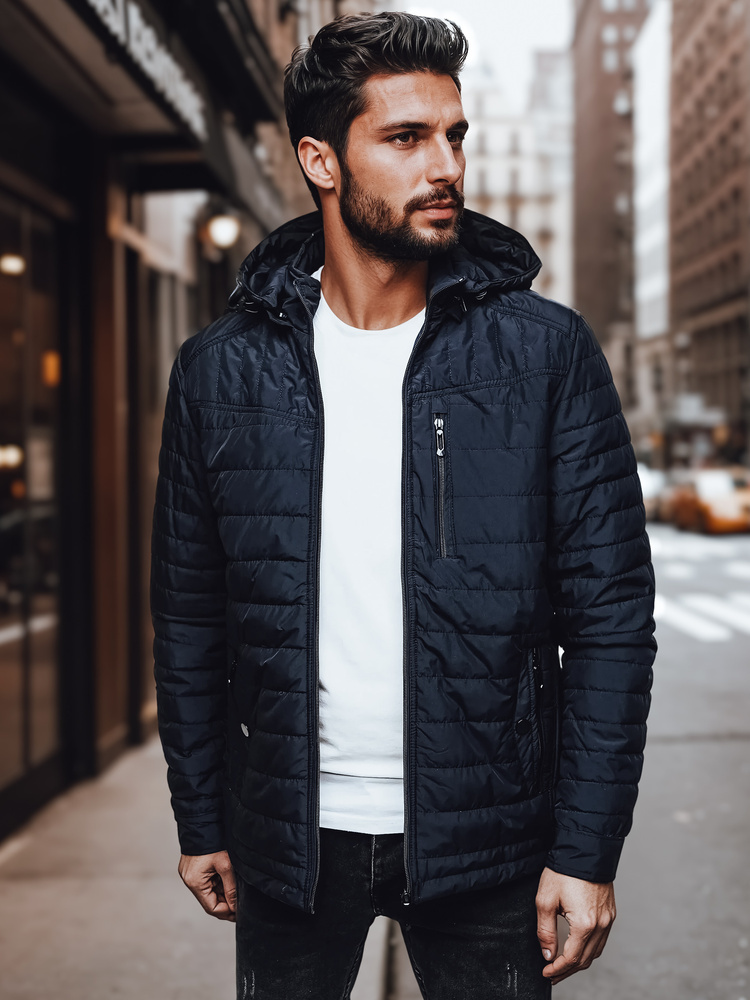 Pánska tmavomodrá prešívaná prechodná bunda s kapucňou TX4999 Veľkosť: M/48