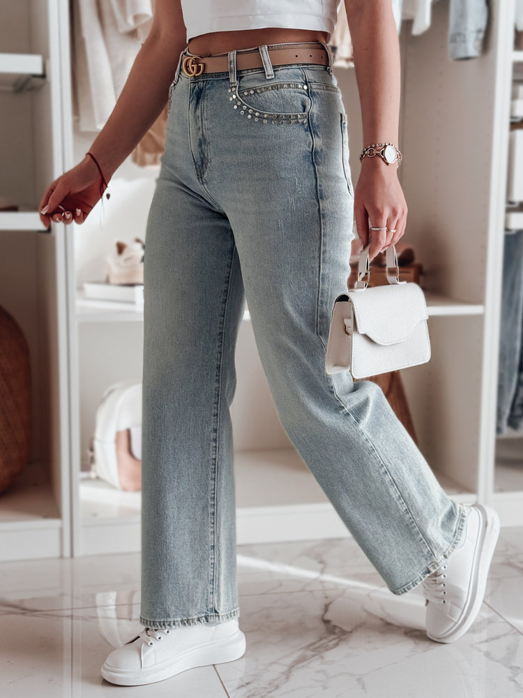 Modré dámske džínsy so širokými nohavicami MODNEVIS UY2498 Veľkosť: L