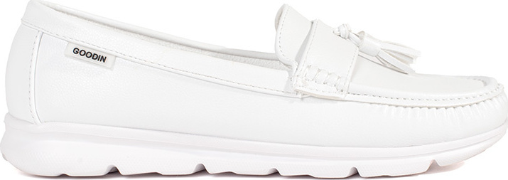 Biele mokasíny so strapcami na nízkom kline GD-FL685W Veľkosť: 36