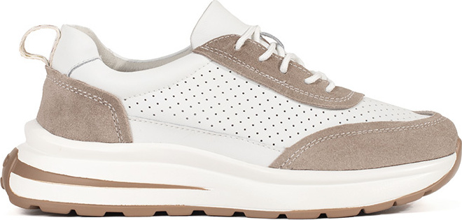 Kožené bielo-béžové dierkované športové topánky na hrubej podrážke GD-SW-4003W/BR Veľkosť: 36