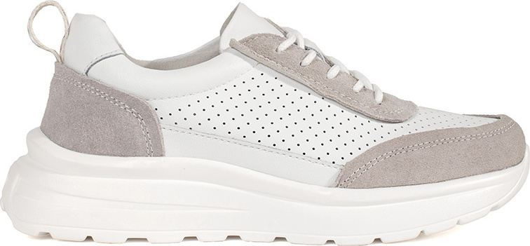 Kožené bielo-sivé dierkované športové topánky na hrubej podrážke GD-SW-4003W/G Veľkosť: 39